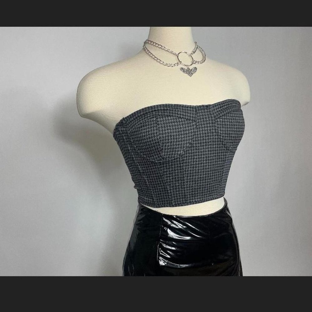 Hourglass Women's Black and White Plaid Corset Tube Top